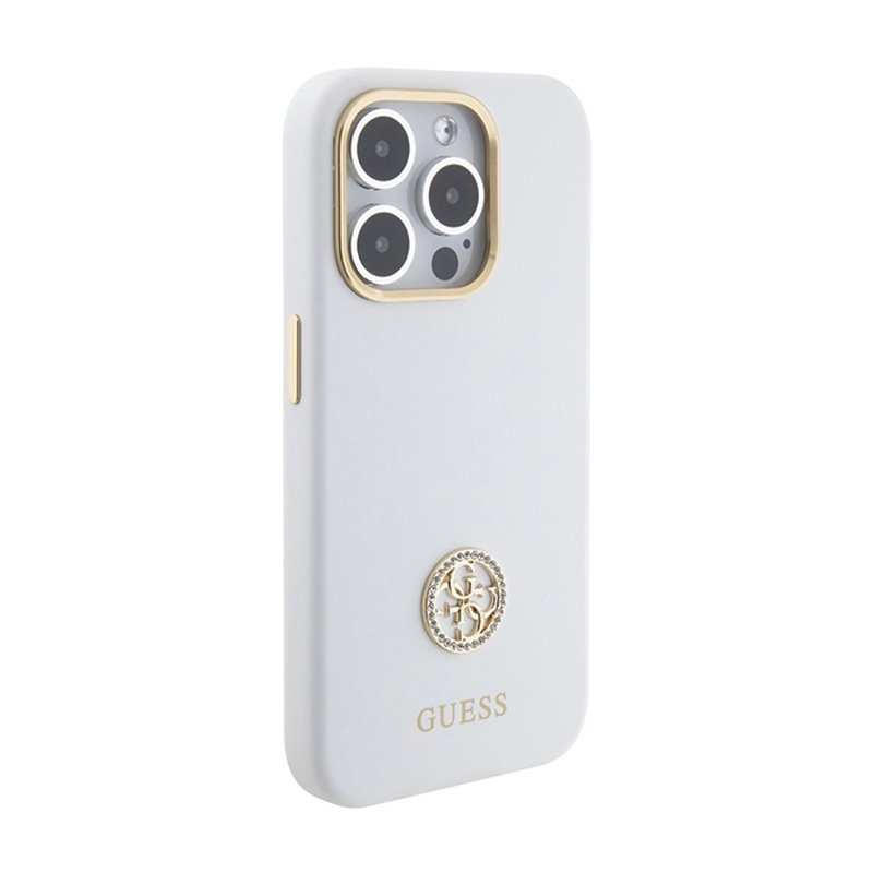 Guess Silicone Logo Strass 4G - Etui iPhone 15 Pro (biały)
