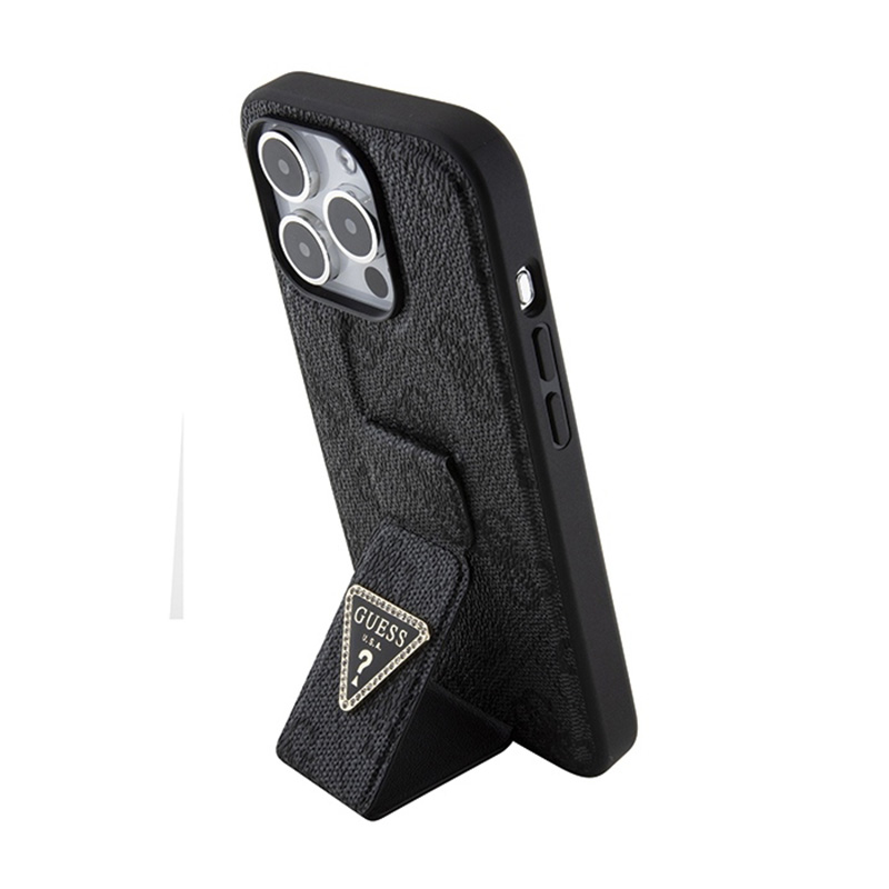 Guess Grip Stand 4G Triangle Strass Logo - Etui iPhone 15 Pro (czarny)