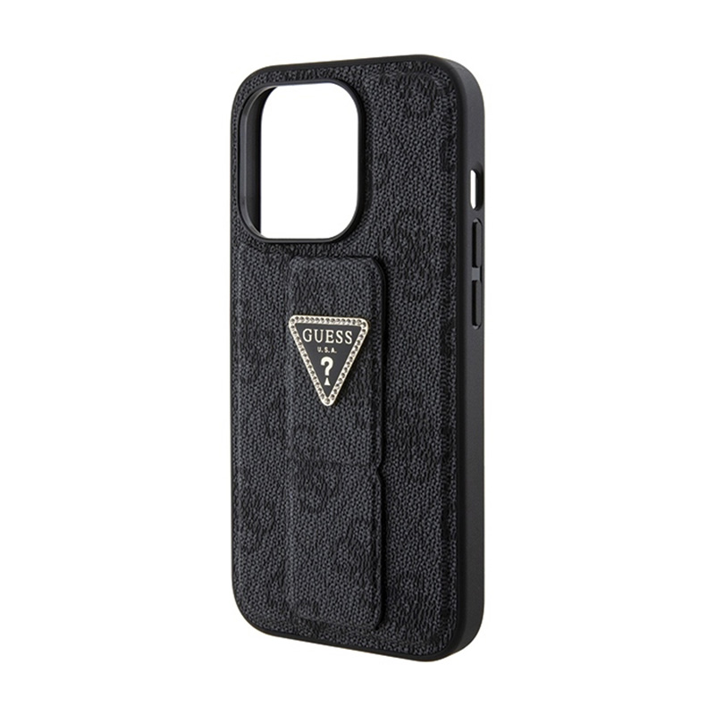 Guess Grip Stand 4G Triangle Strass Logo - Etui iPhone 15 Pro (czarny)