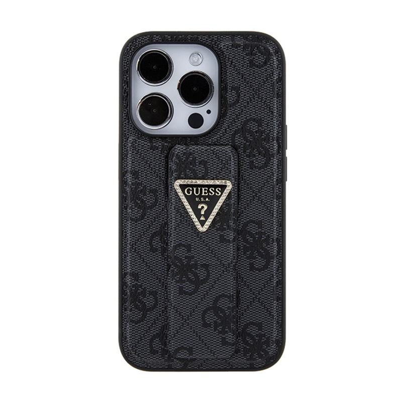 Guess Grip Stand 4G Triangle Strass Logo - Etui iPhone 15 Pro Max (czarny)