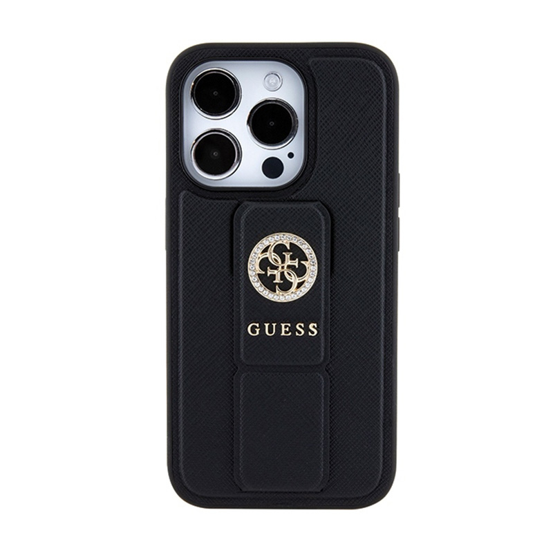 Guess Grip Stand 4G Saffiano Strass Logo - Etui iPhone 15 Pro Max (czarny)