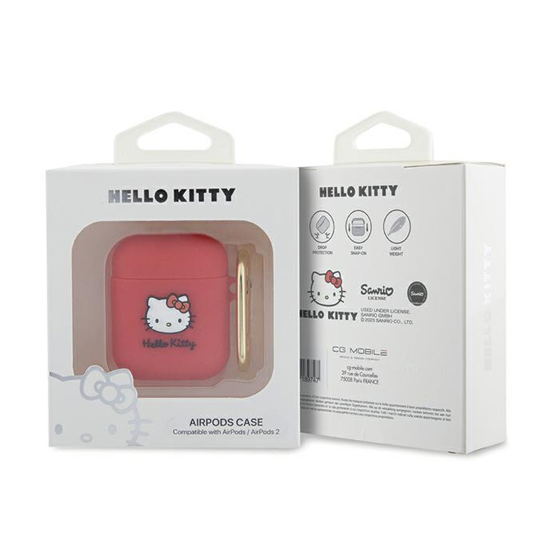 Hello Kitty Silicone 3D Kitty Head - Etui AirPods 1/2 gen (fuksja)