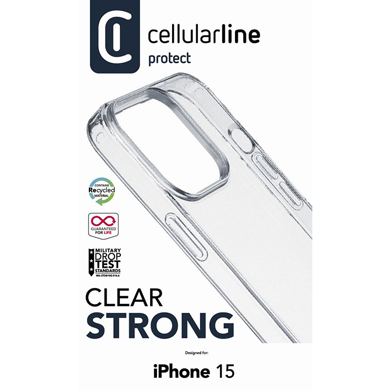 Cellularline Clear Strong - Etui iPhone 15 z ochroną antybakteryjną (przezroczysty)