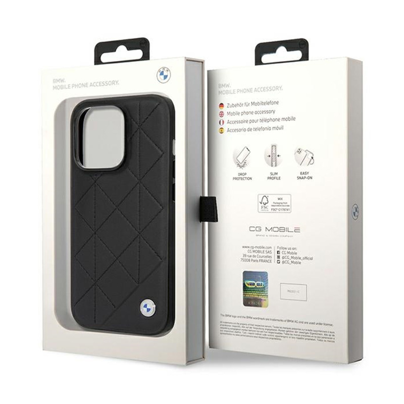 BMW Leather Quilted - Etui iPhone 14 Pro (czarny)