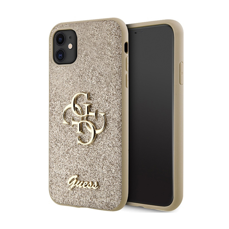 Guess Glitter Script Big 4G - Etui iPhone 11 (złoty)
