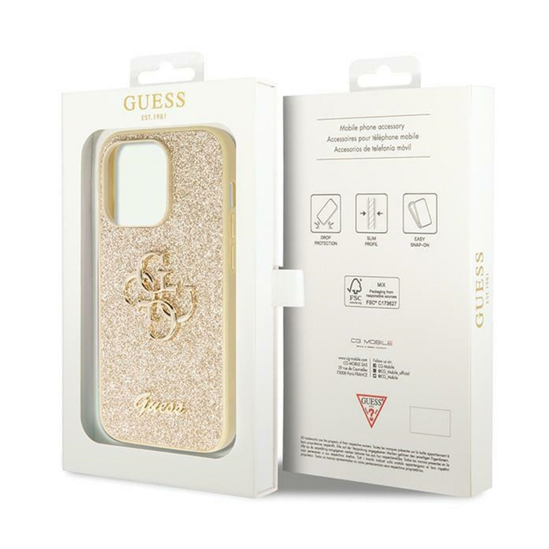 Guess Glitter Script Big 4G - Etui iPhone 14 Pro Max (złoty)