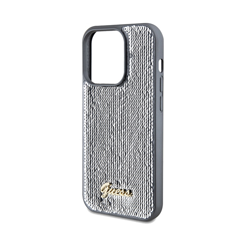 Guess Sequin Script Metal - Etui iPhone 14 Pro (srebrny)