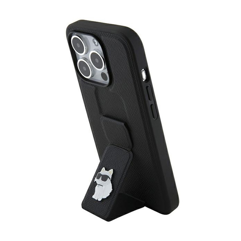 Karl Lagerfeld Gripstand Saffiano Choupette Pins - Etui iPhone 14 Pro Max (czarny)