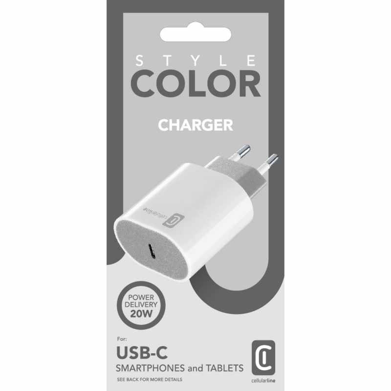 Cellularline Stylecolor Charger - Ładowarka sieciowa USB-C Power Delivery 20W (biały)