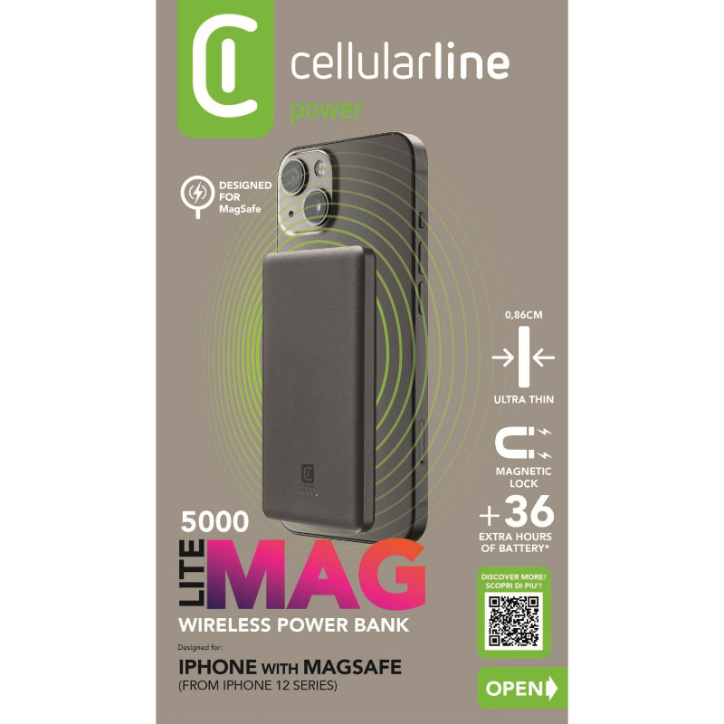 Cellularline MAG Lite Ultra Slim 5000 - Power bank indukcyjny 5000mAh MagSafe (ciemny szary)