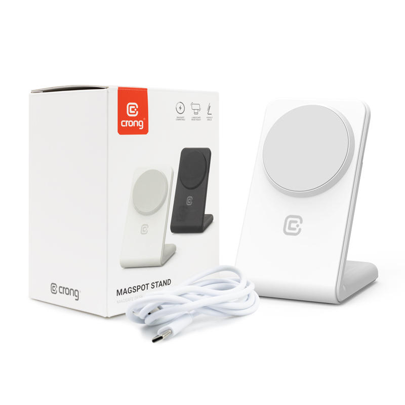 Crong MagSpot Stand - Ładowarka bezprzewodowa 2w1 z MagSafe do iPhone i AirPods (biały)