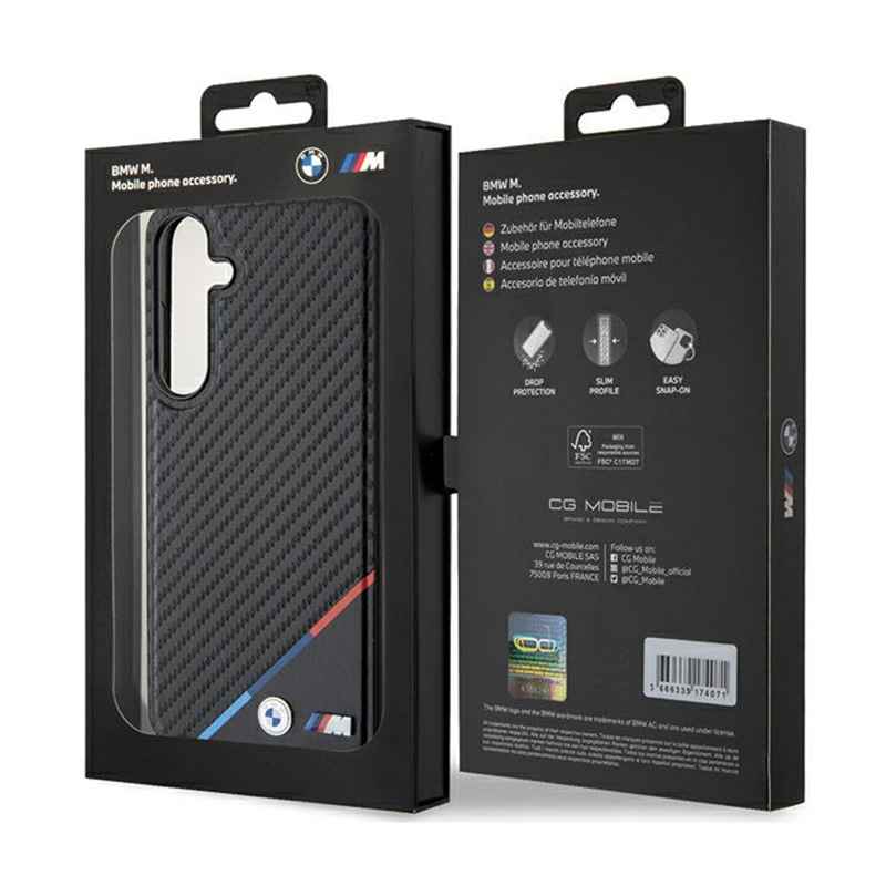 BMW Carbon Tricolor Line MagSafe - Etui Samsung Galaxy S24 (czarny)