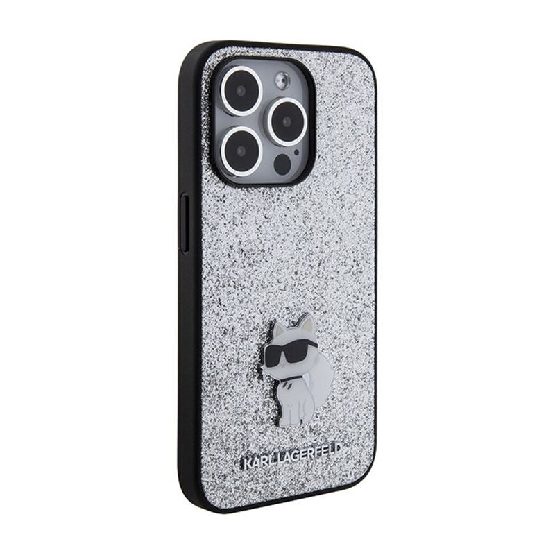 Karl Lagerfeld Fixed Glitter Choupette Logo Metal Pin - Etui iPhone 15 Pro (srebrny)