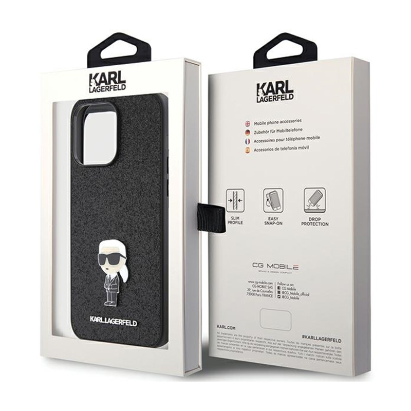 Karl Lagerfeld Fixed Glitter Ikonik Logo Metal Pin - Etui iPhone 15 Pro Max (czarny)