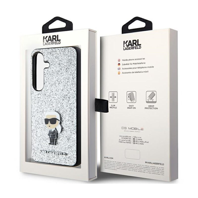 Karl Lagerfeld Fixed Glitter Ikonik Logo Metal Pin - Etui Samsung Galaxy S24 (srebrny)