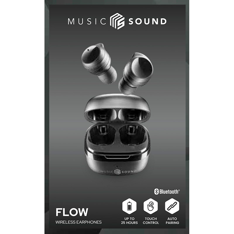 Cellularline Music Sound Flow - Bezprzewodowe słuchawki Bluetooth V5.3 TWS z etui ładującym (czarny)