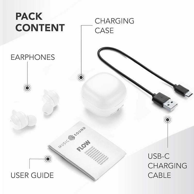 Cellularline Music Sound Flow - Bezprzewodowe słuchawki Bluetooth V5.3 TWS z etui ładującym (biały)