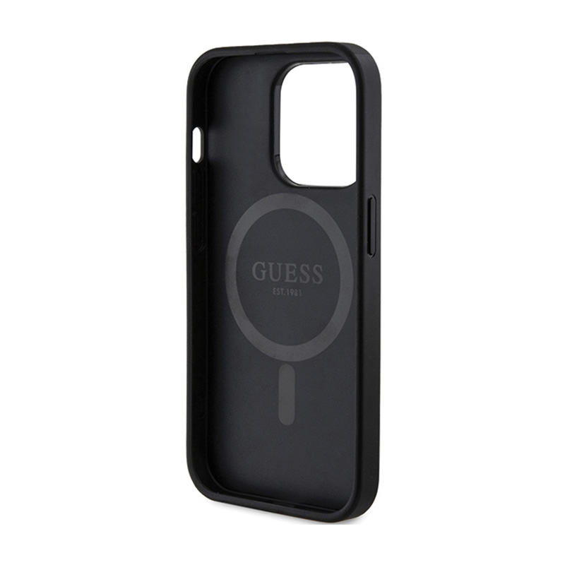 Guess 4G Collection Leather Metal Logo MagSafe - Etui iPhone 14 Pro (czarny)