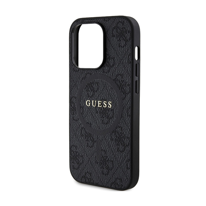 Guess 4G Collection Leather Metal Logo MagSafe - Etui iPhone 14 Pro Max (czarny)