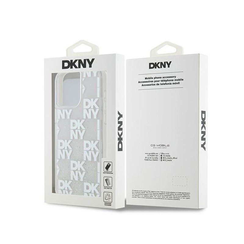 DKNY Liquid Glitter Multilogo - Etui iPhone 15 Pro Max (biały)