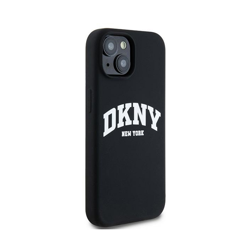 DKNY Liquid Silicone White Printed Logo MagSafe - Etui iPhone 15 Plus / 14 Plus (czarny)