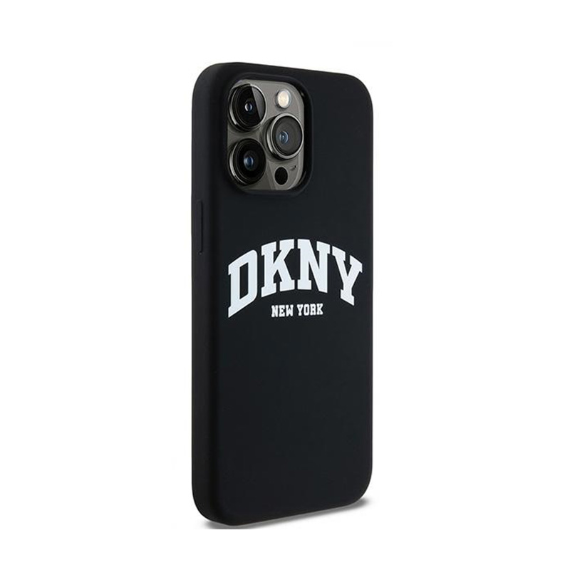 DKNY Liquid Silicone White Printed Logo MagSafe - Etui iPhone 15 Pro Max (czarny)