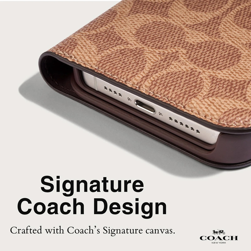 Coach Folio Signature C Case - Etui 2w1 z klapką iPhone 15 Pro (Tan)