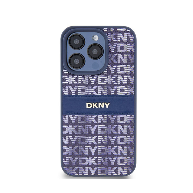 DKNY Leather Mono Stripe & Metal Logo - Etui iPhone 15 Pro (niebieski)