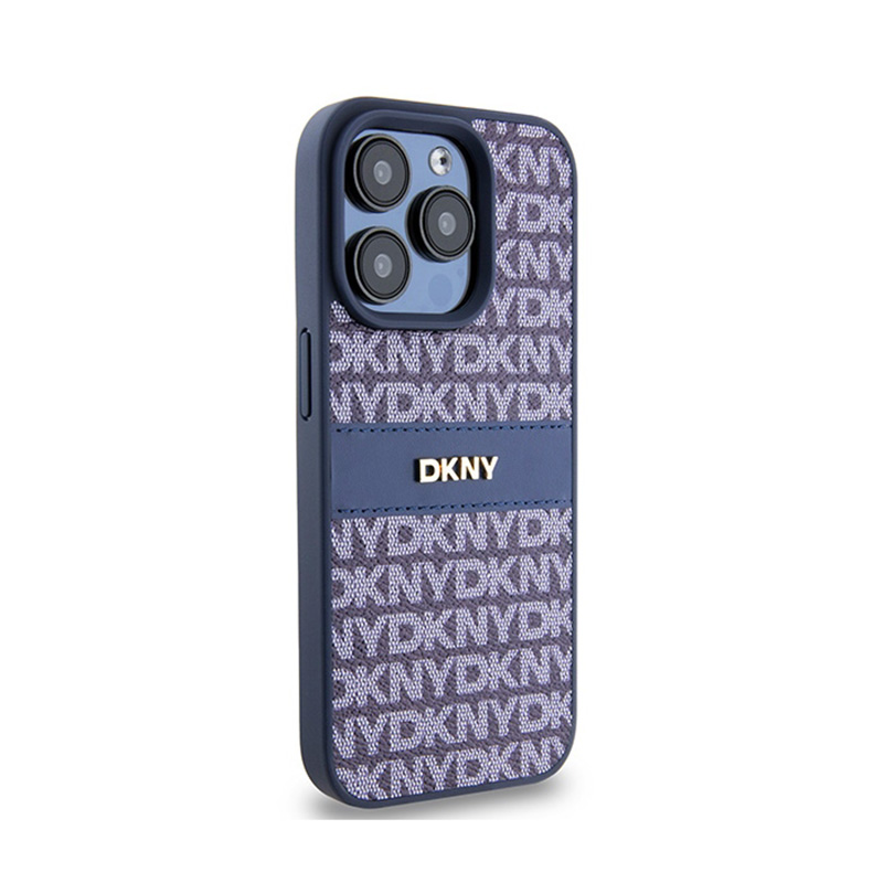 DKNY Leather Mono Stripe & Metal Logo - Etui iPhone 15 Pro (niebieski)