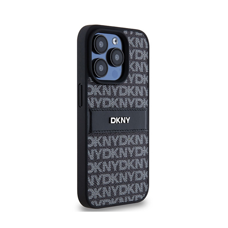 DKNY Leather Mono Stripe & Metal Logo - Etui iPhone 15 Pro (czarny)
