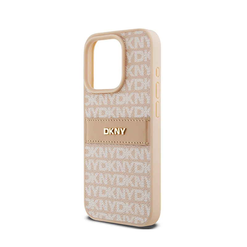 DKNY Leather Mono Stripe & Metal Logo - Etui iPhone 15 Pro (różowy)