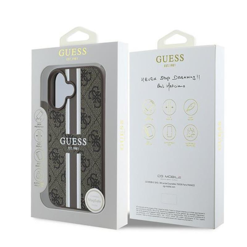 Guess 4G Printed Stripes MagSafe - Etui iPhone 16 Plus (brązowy)