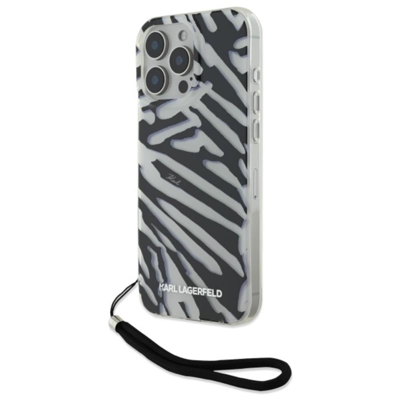 Karl Lagerfeld IML Zebra Pattern & Cord - Etui iPhone 16 Pro (czarny)