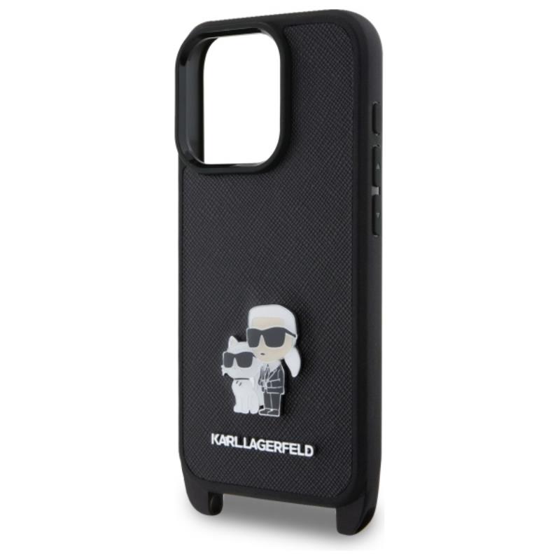 Karl Lagerfeld Saffiano Karl & Choupette Metal Pin CBDY Strap - Etui iPhone 16 Pro (czarny)