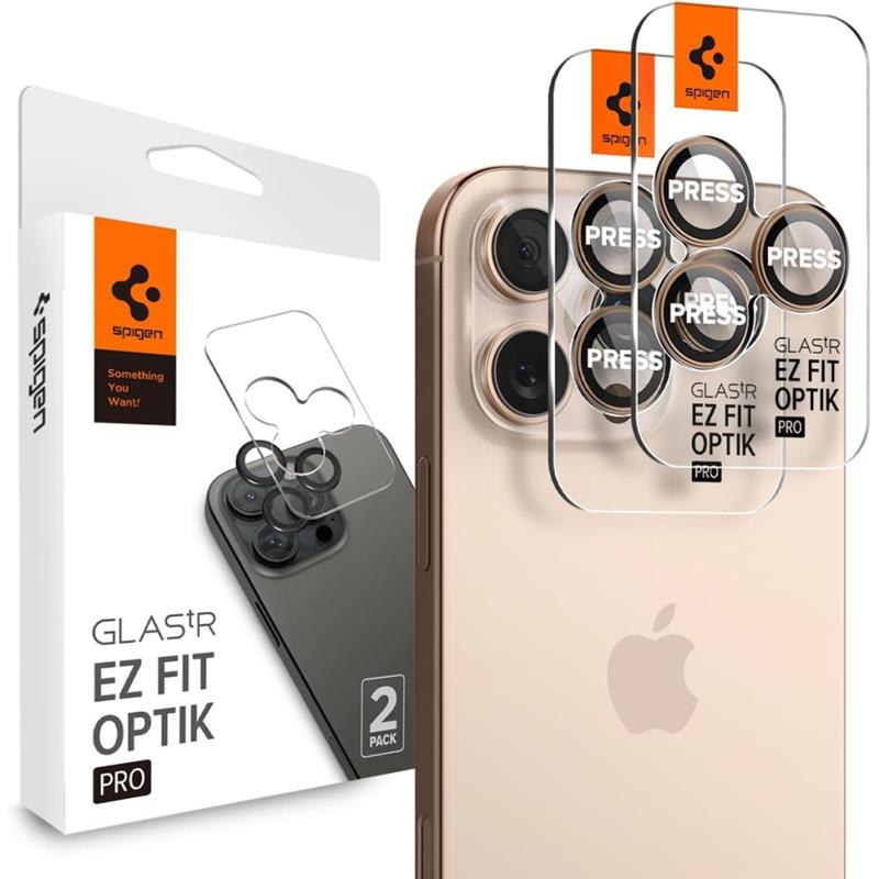 Spigen Optik Pro GLAS.TR EZ Fit Camera Protector 2-Pack - Szkło ochronne na obiektyw do iPhone 16 Pro / 16 Pro Max (2 szt) (Desert Titanium)