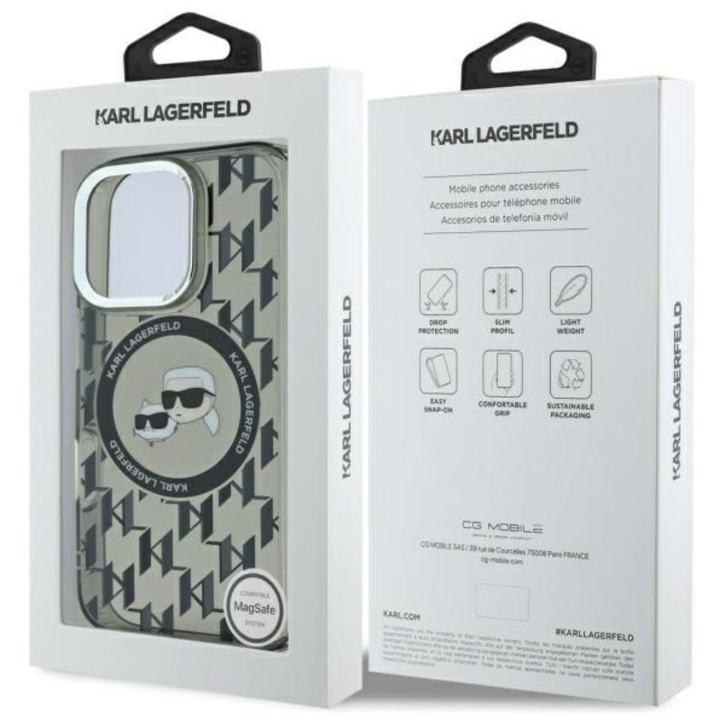 Karl Lagerfeld IML Monogram Karl & Choupette Head MagSafe - Etui iPhone 16 Pro (czarny)