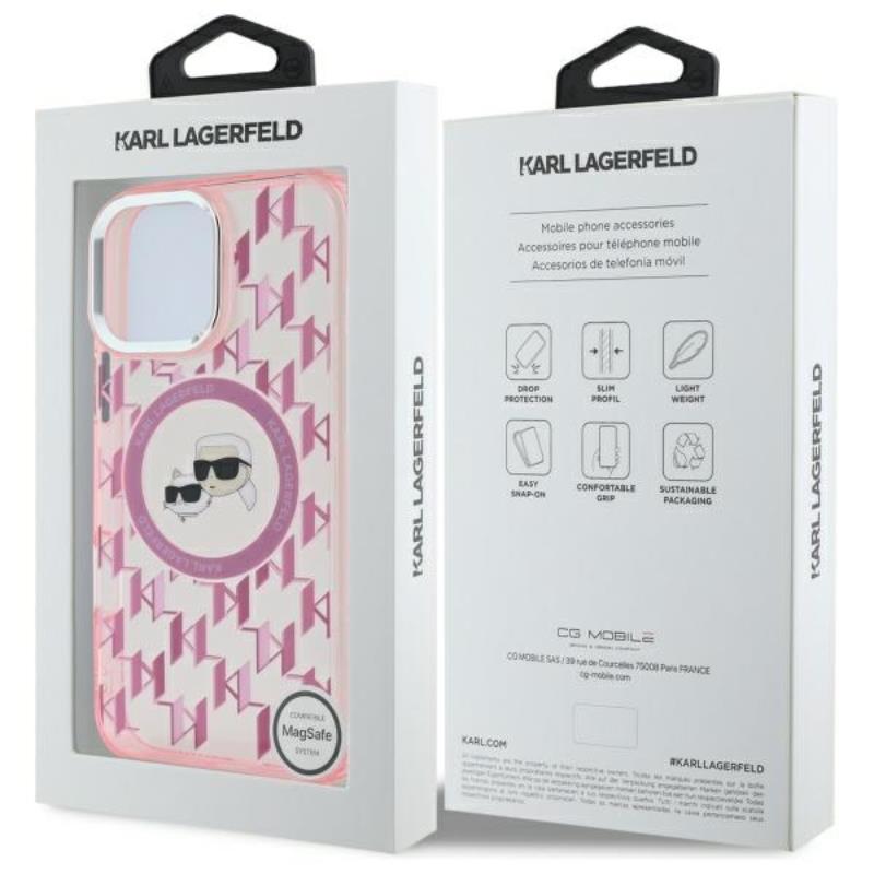 Karl Lagerfeld IML Monogram Karl & Choupette Head MagSafe - Etui iPhone 16 Pro (różowy)