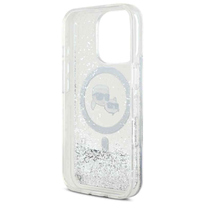 Karl Lagerfeld Liquid Glitter Karl & Choupette Head MagSafe - Etui iPhone 16 Pro (przezroczysty)