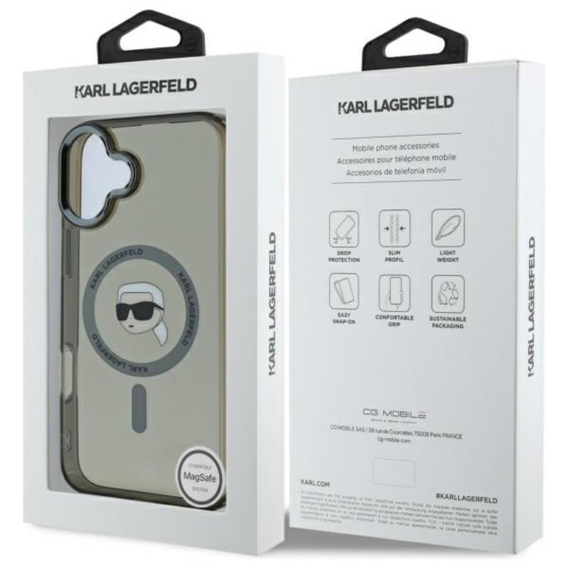 Karl Lagerfeld IML Metal Karl Head MagSafe - Etui iPhone 16 (czarny)