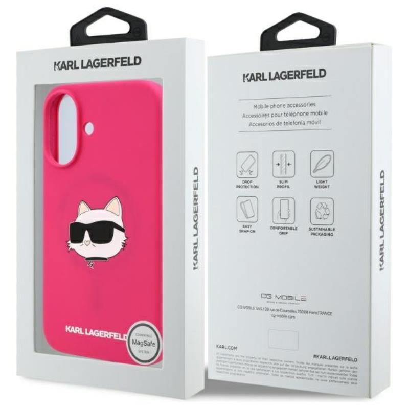 Karl Lagerfeld Silicone Choupette Head Print MagSafe - Etui iPhone 16 (fuksja)