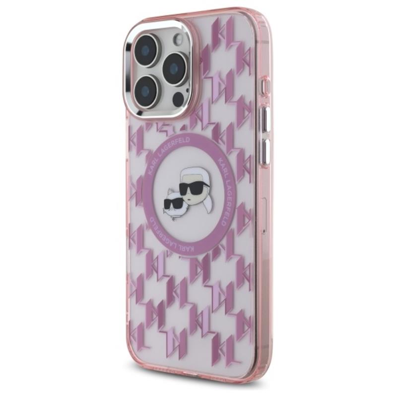 Karl Lagerfeld IML Monogram Karl & Choupette Head MagSafe - Etui iPhone 16 Pro Max (różowy)