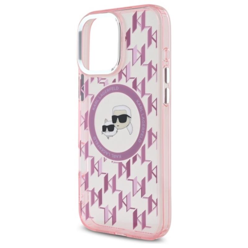 Karl Lagerfeld IML Monogram Karl & Choupette Head MagSafe - Etui iPhone 16 Pro Max (różowy)