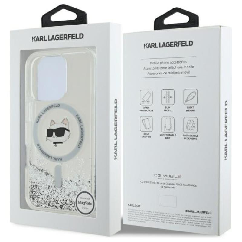 Karl Lagerfeld Liquid Glitter Choupette Head MagSafe - Etui iPhone 16 Pro Max (przezroczysty)