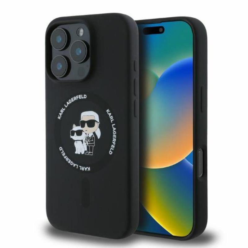 Karl Lagerfeld Silicone Karl & Choupette Ring MagSafe - Etui iPhone 16 Pro Max (czarny)