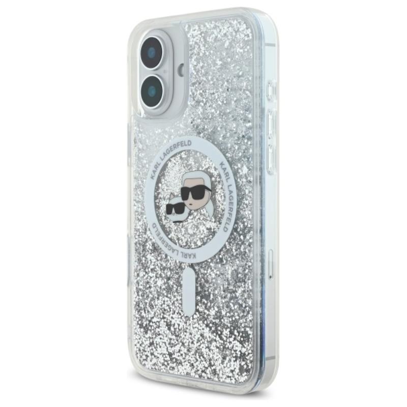 Karl Lagerfeld Liquid Glitter Karl & Choupette Head MagSafe - Etui iPhone 16 Plus (przezroczysty)