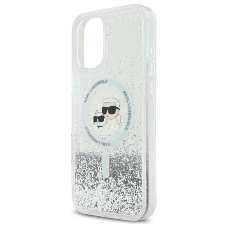 Karl Lagerfeld Liquid Glitter Karl & Choupette Head MagSafe - Etui iPhone 16 Plus (przezroczysty)