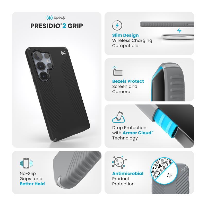 Speck Presidio2 Grip - Etui Samsung Galaxy S25 Ultra (Black/Slate Grey/White)