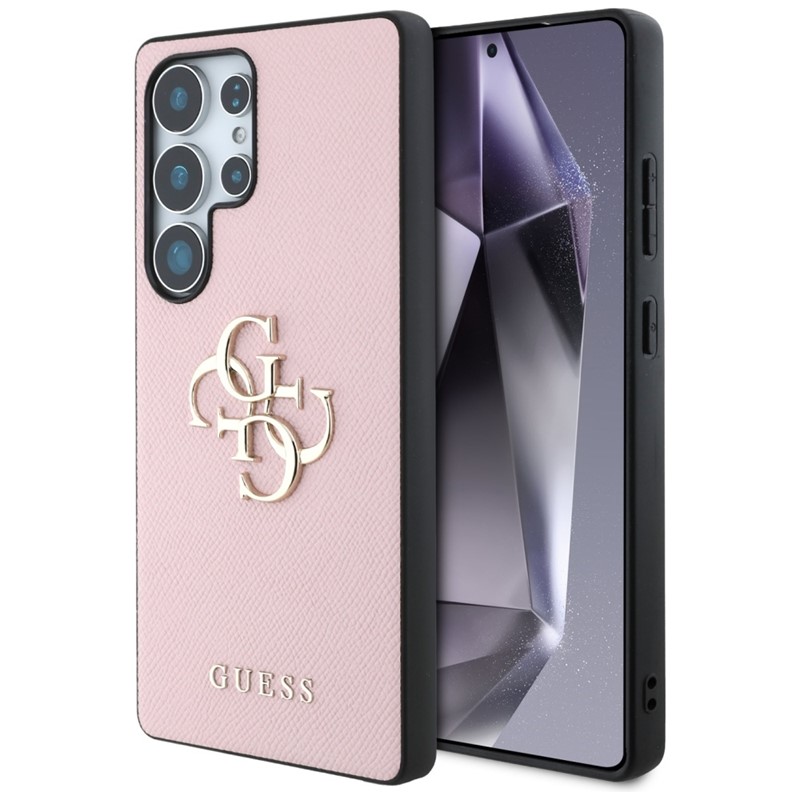 Guess Grained Big 4G Logo Small Classic Logo - Etui do Samsung Galaxy S25 Ultra (różowy)