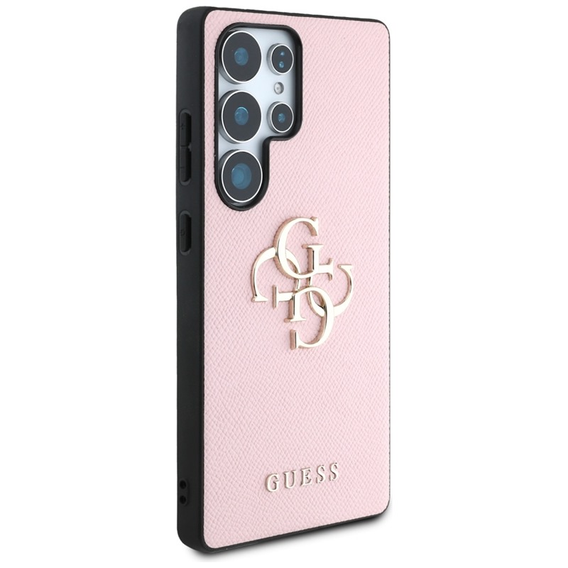 Guess Grained Big 4G Logo Small Classic Logo - Etui do Samsung Galaxy S25 Ultra (różowy)