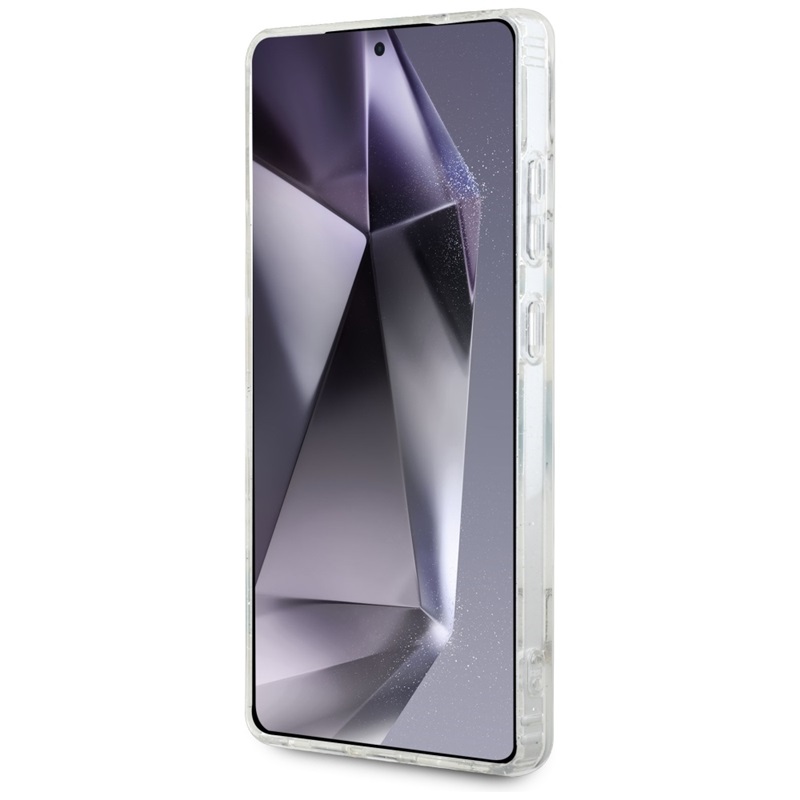 Guess Glitter Flowers Triangle Buttons MagSafe - Etui do Samsung Galaxy S25 Ultra (biały)